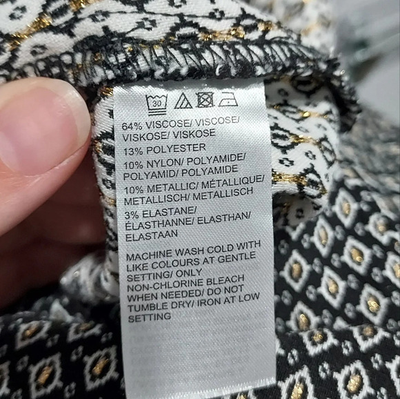 Lord & Taylor Woman Black, White & Metallic Gold Kelly Pull On Pants Size 18 W - Picture 13 of 14